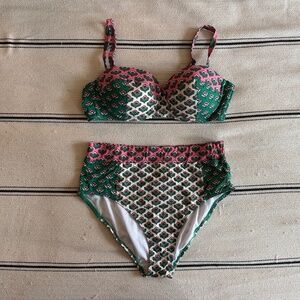 Boden block print pink green bikini